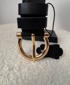 Ceinture cuir noir boucle dorée
