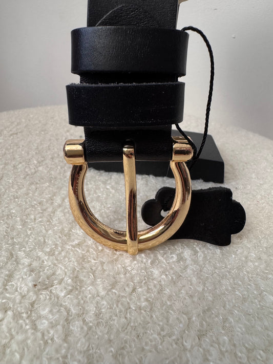 Ceinture cuir noir boucle dorée