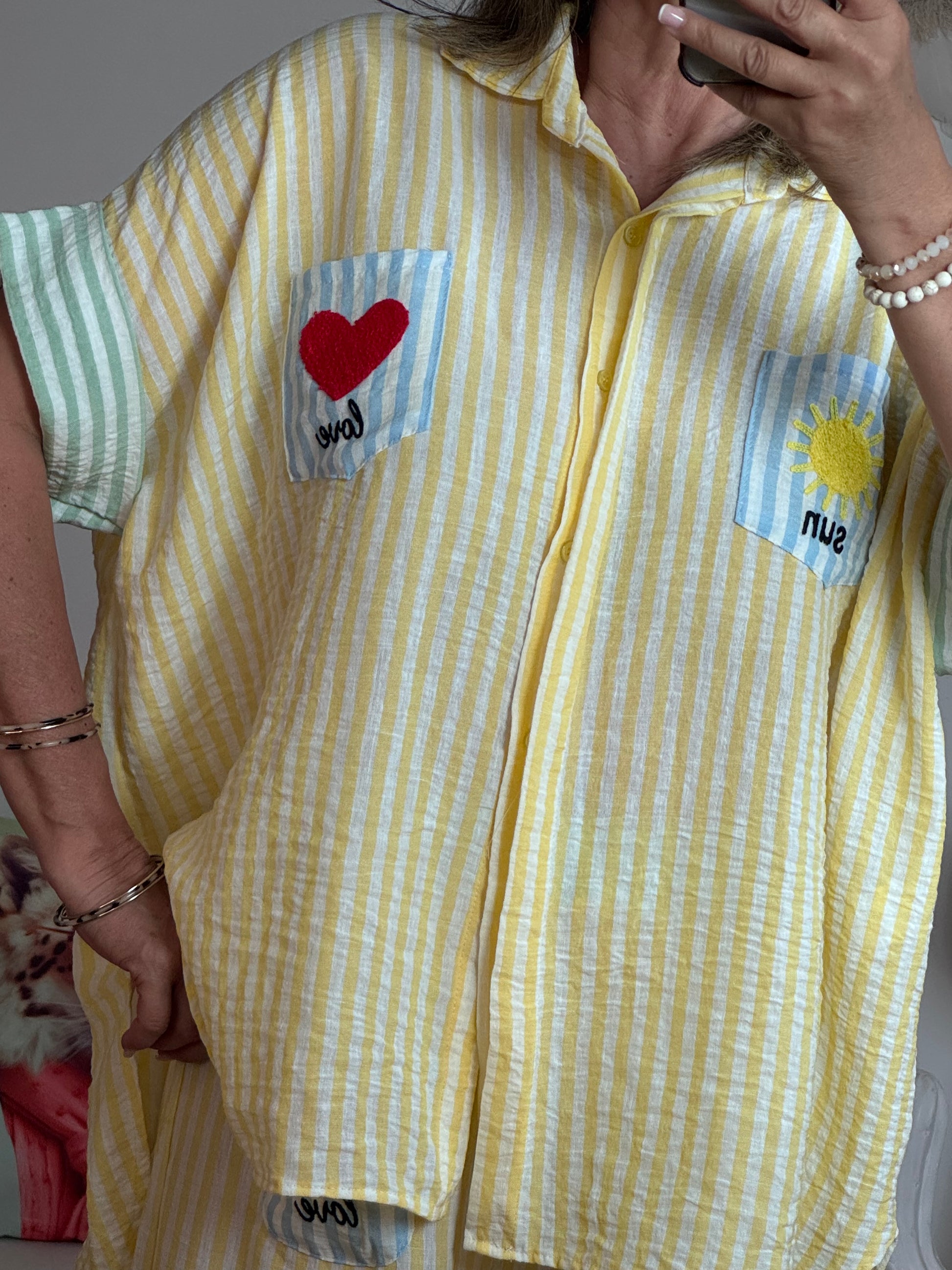 Chemise oversize rayée jaune