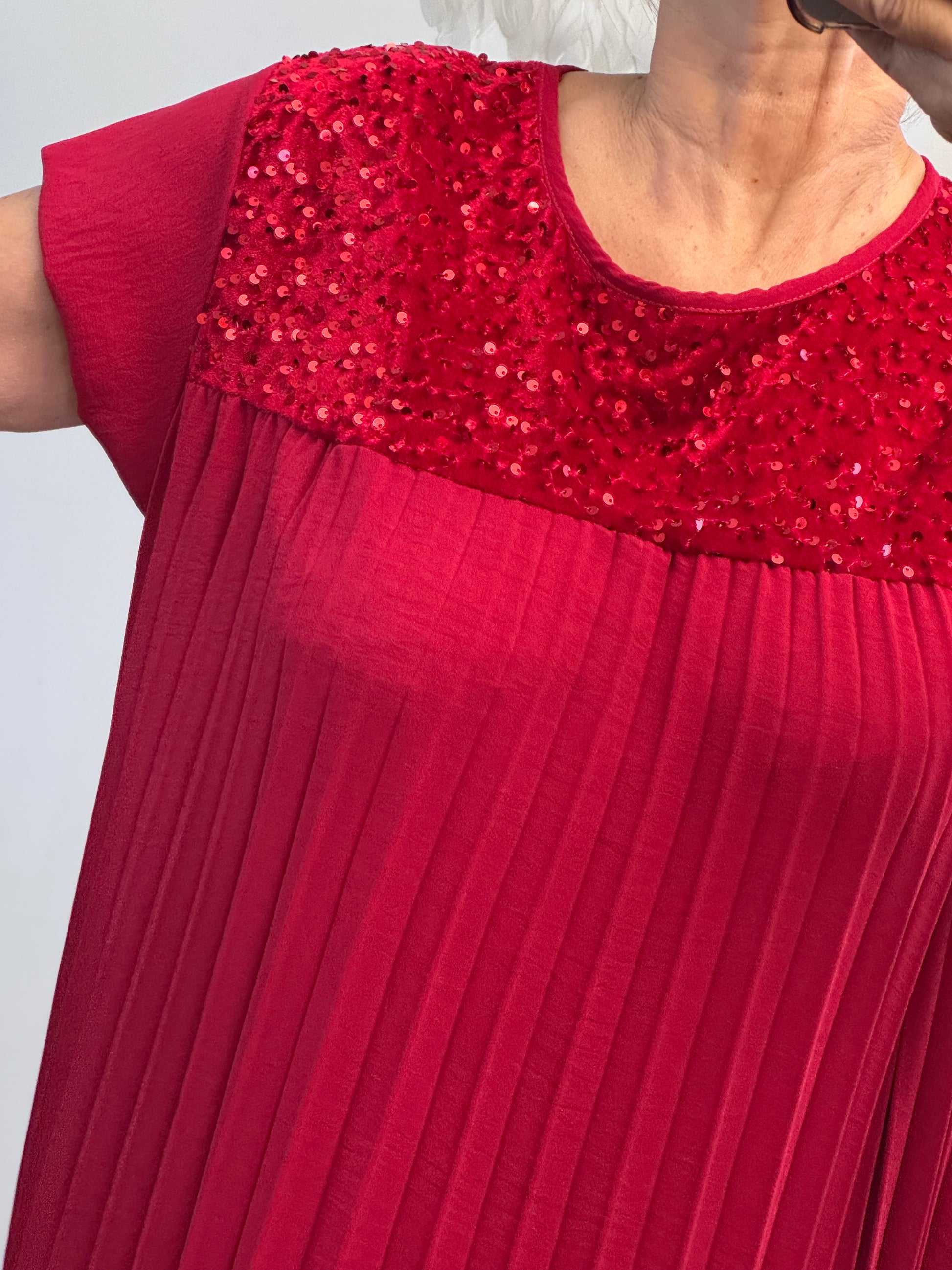 Robe longue plissée rouge strass TU 42/50