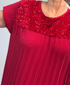 Robe longue plissée rouge strass TU 42/50
