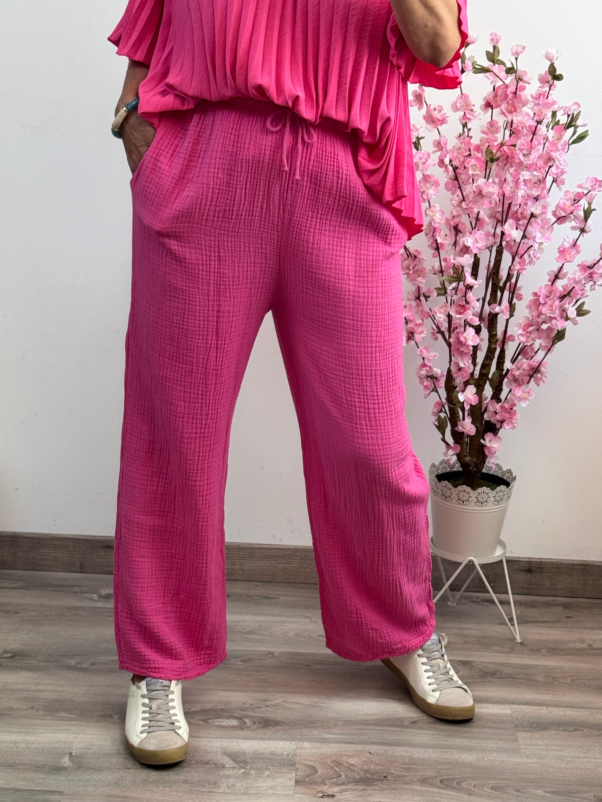 Pantalon gaz de coton rose fuchsia TU 36/40