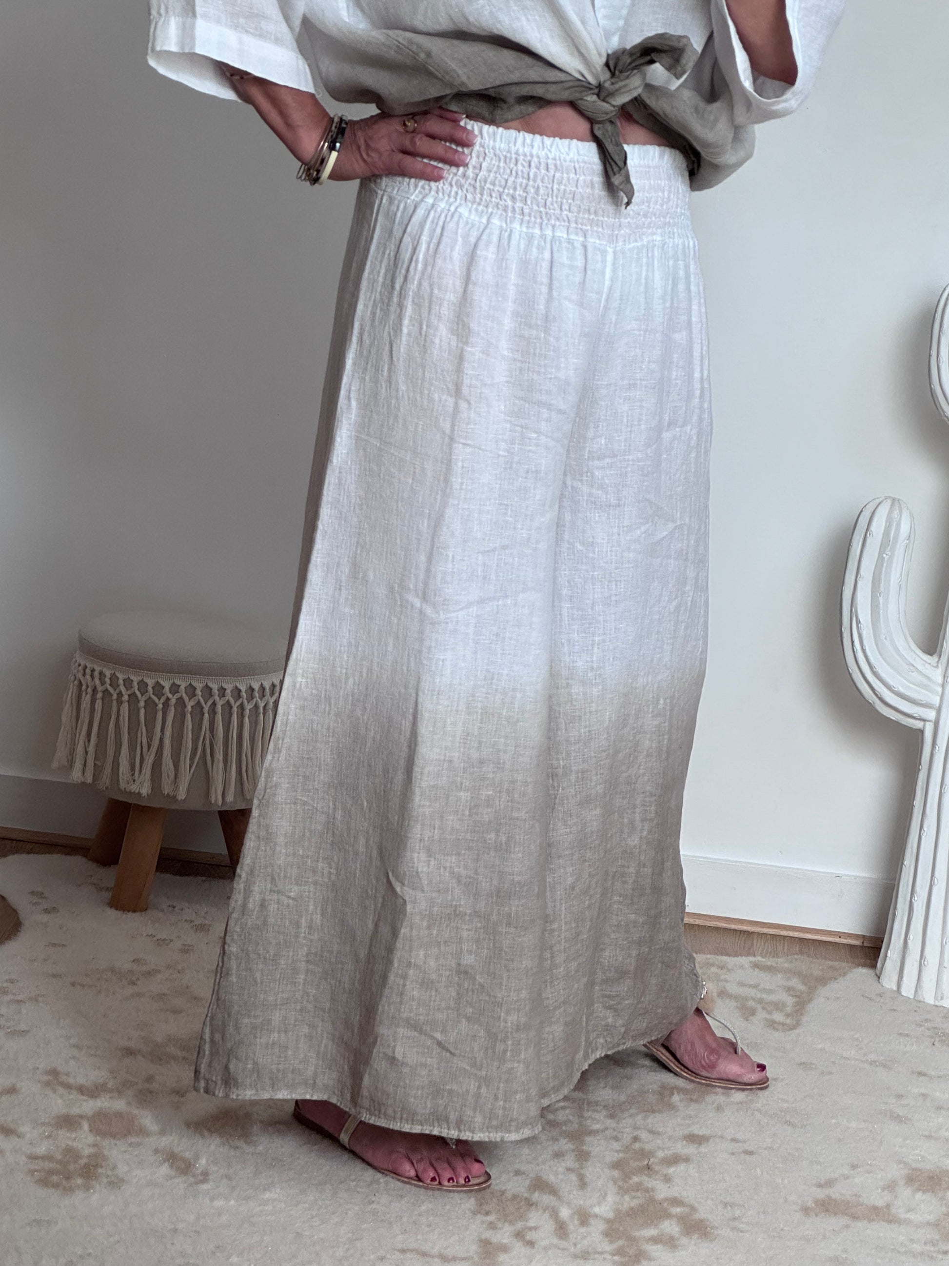 Pantalon palazzo Lin blanc et beige