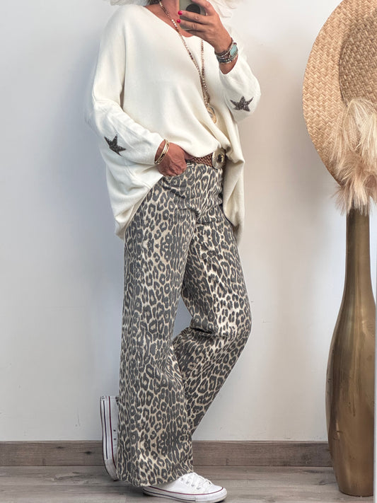 Jeans wide leg leopard