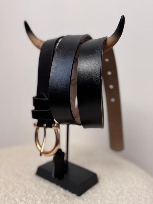 Ceinture cuir noir boucle dorée