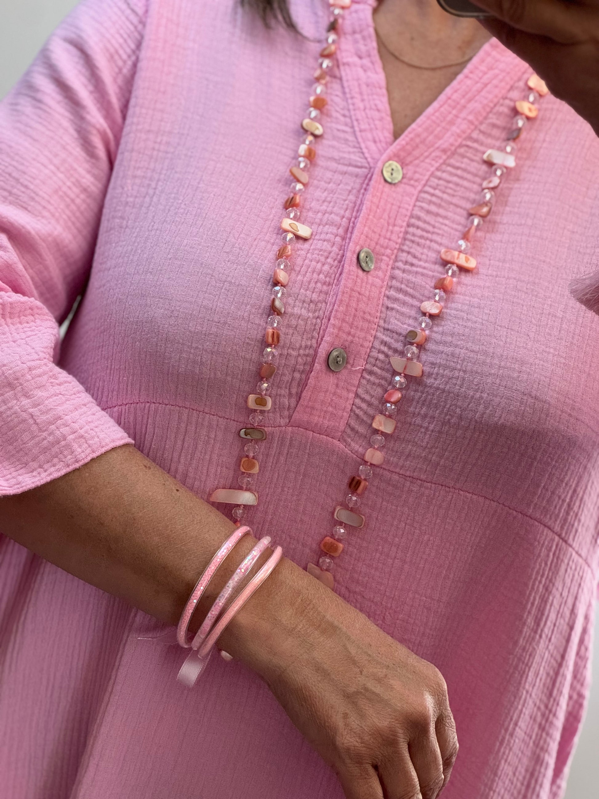 Robe longue gaz de coton rose bonbon