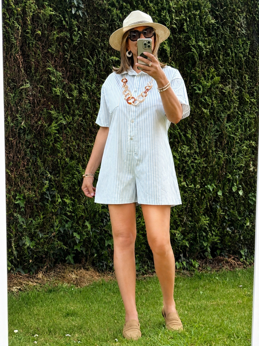 Combishort rayée bleue ciel
