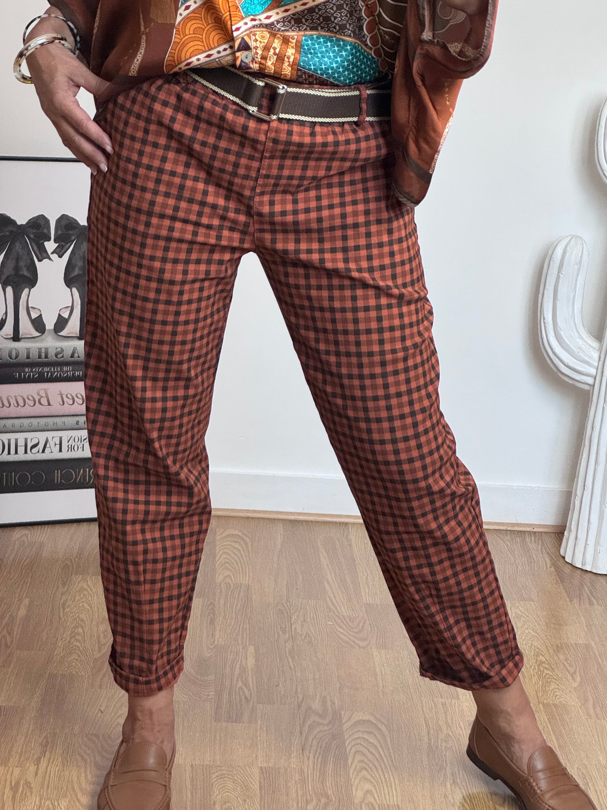 Pantalon vichy terracotta