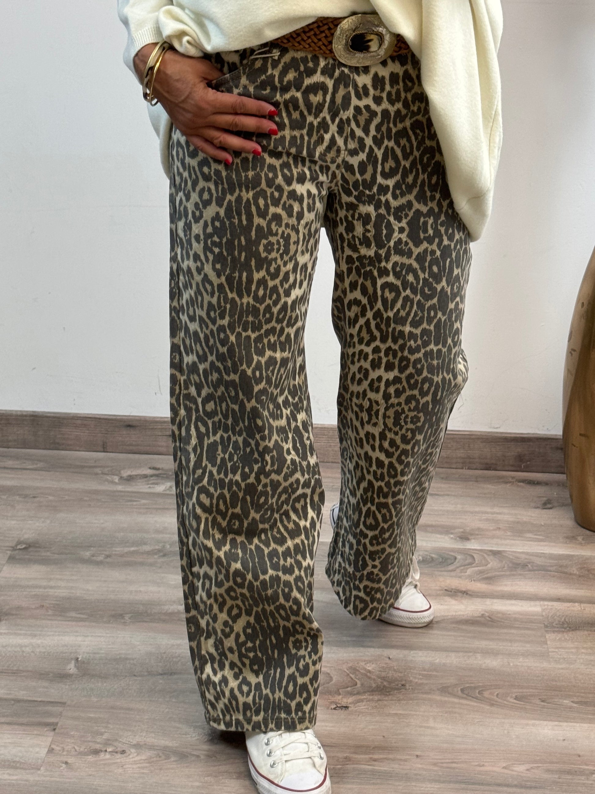 Jeans wide leg leopard