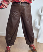 Pantalon barrel similicuir marron TU 38/46