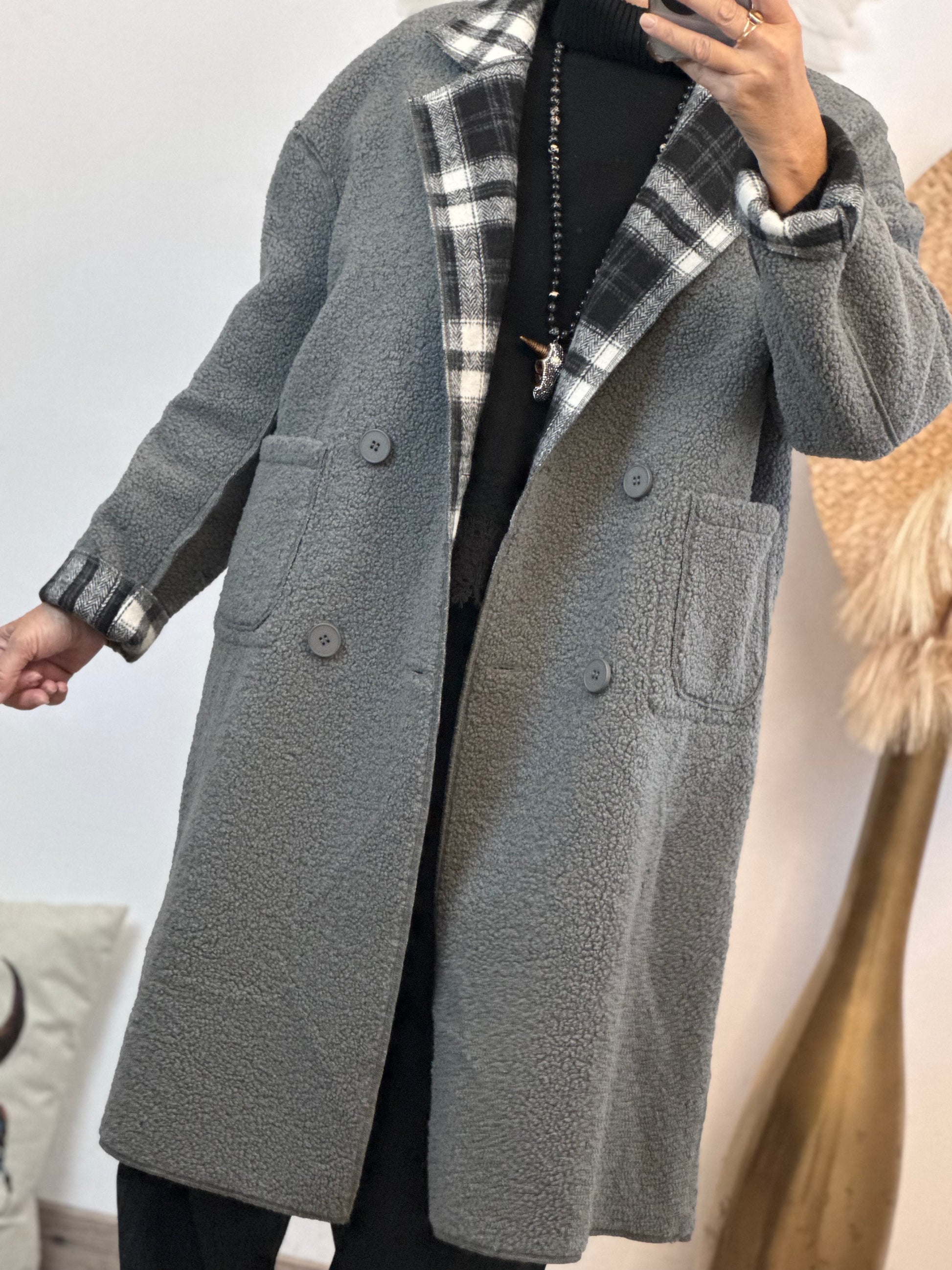 Manteau réversible gris