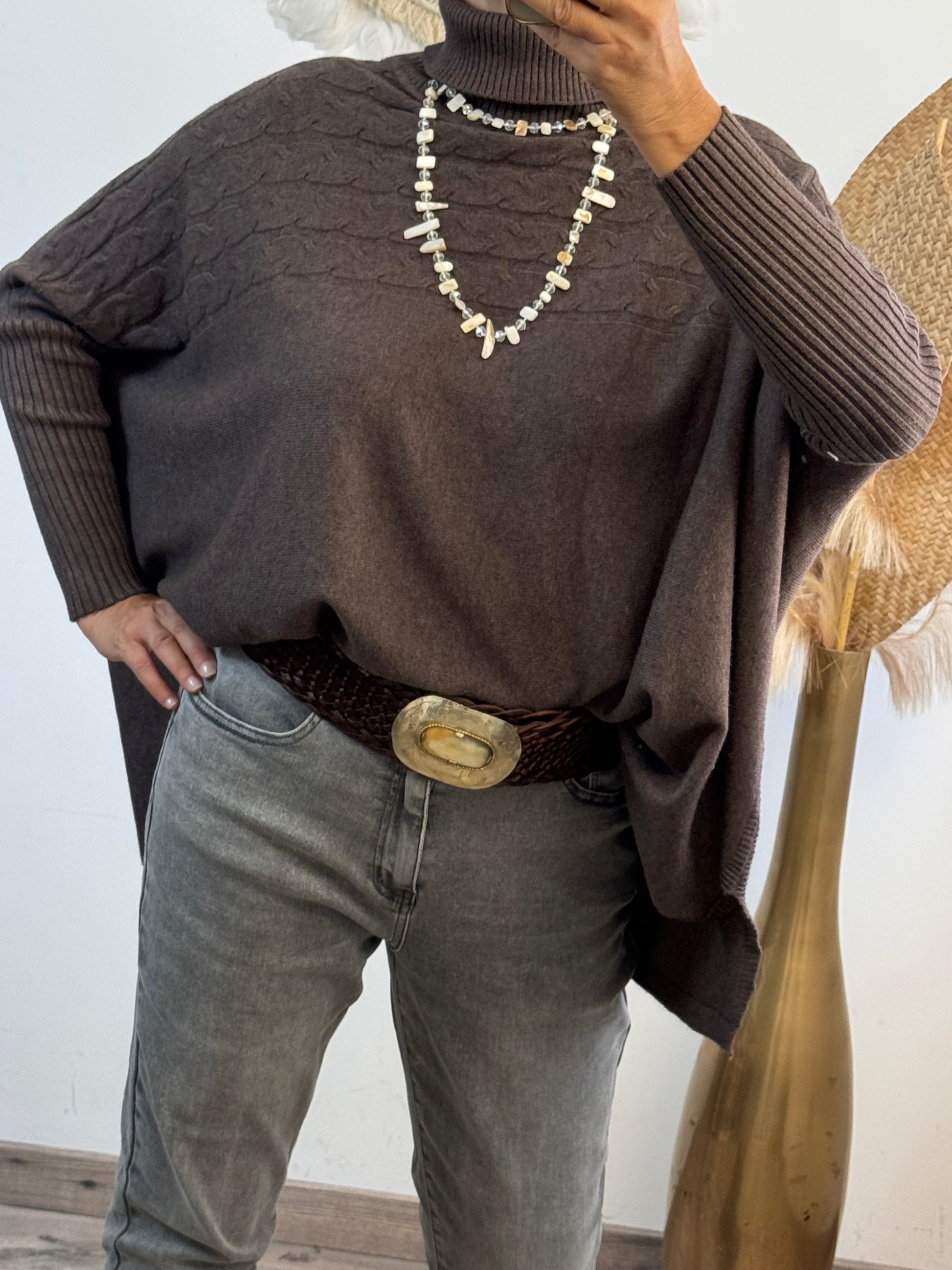 Pull col roulé marron TU 44/54