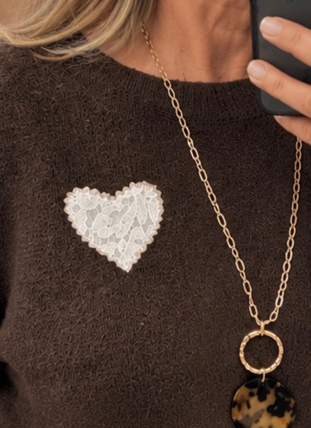 Pull cœur marron