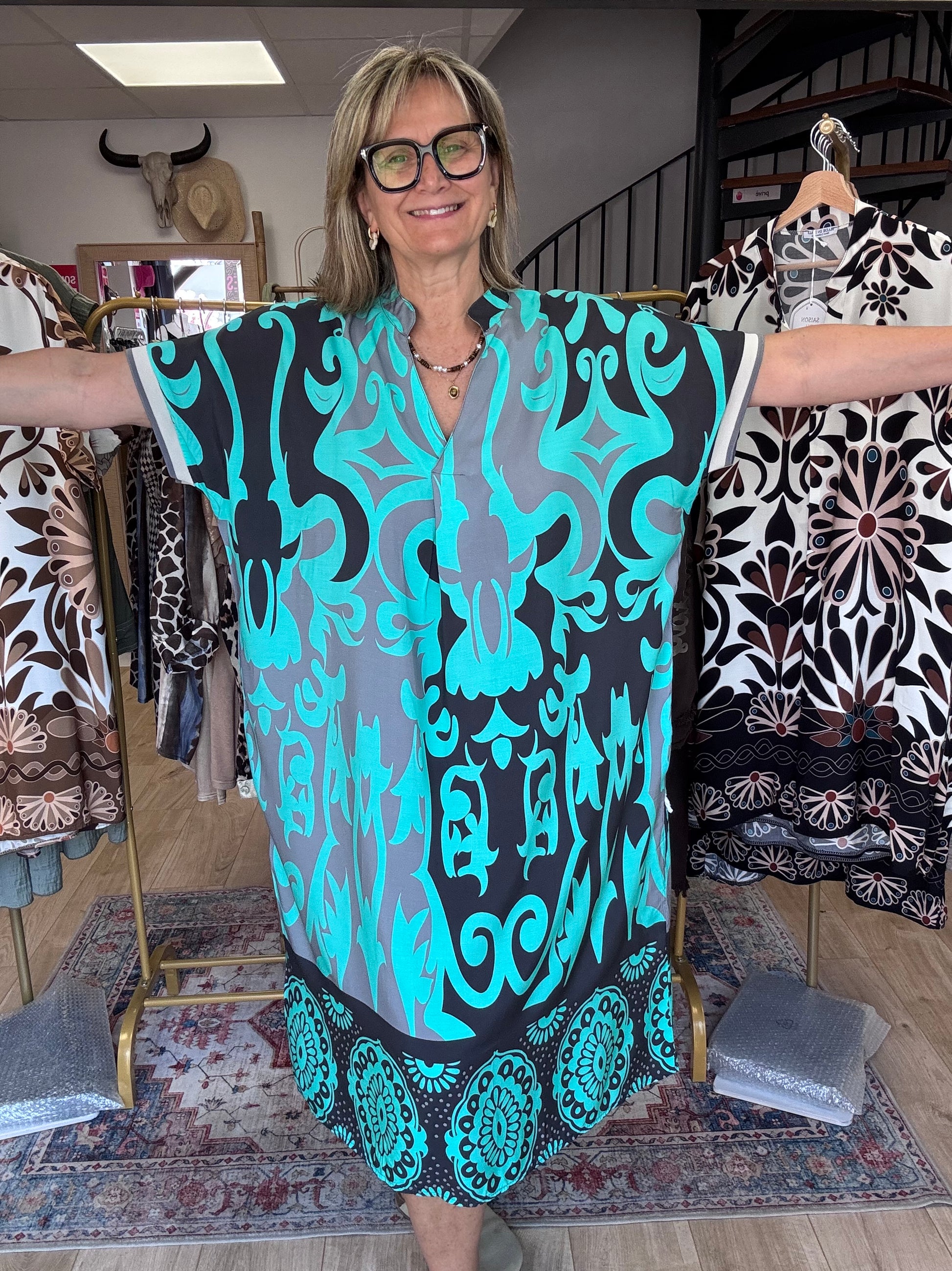 Robe arabesque noir turquoise TU 40/48