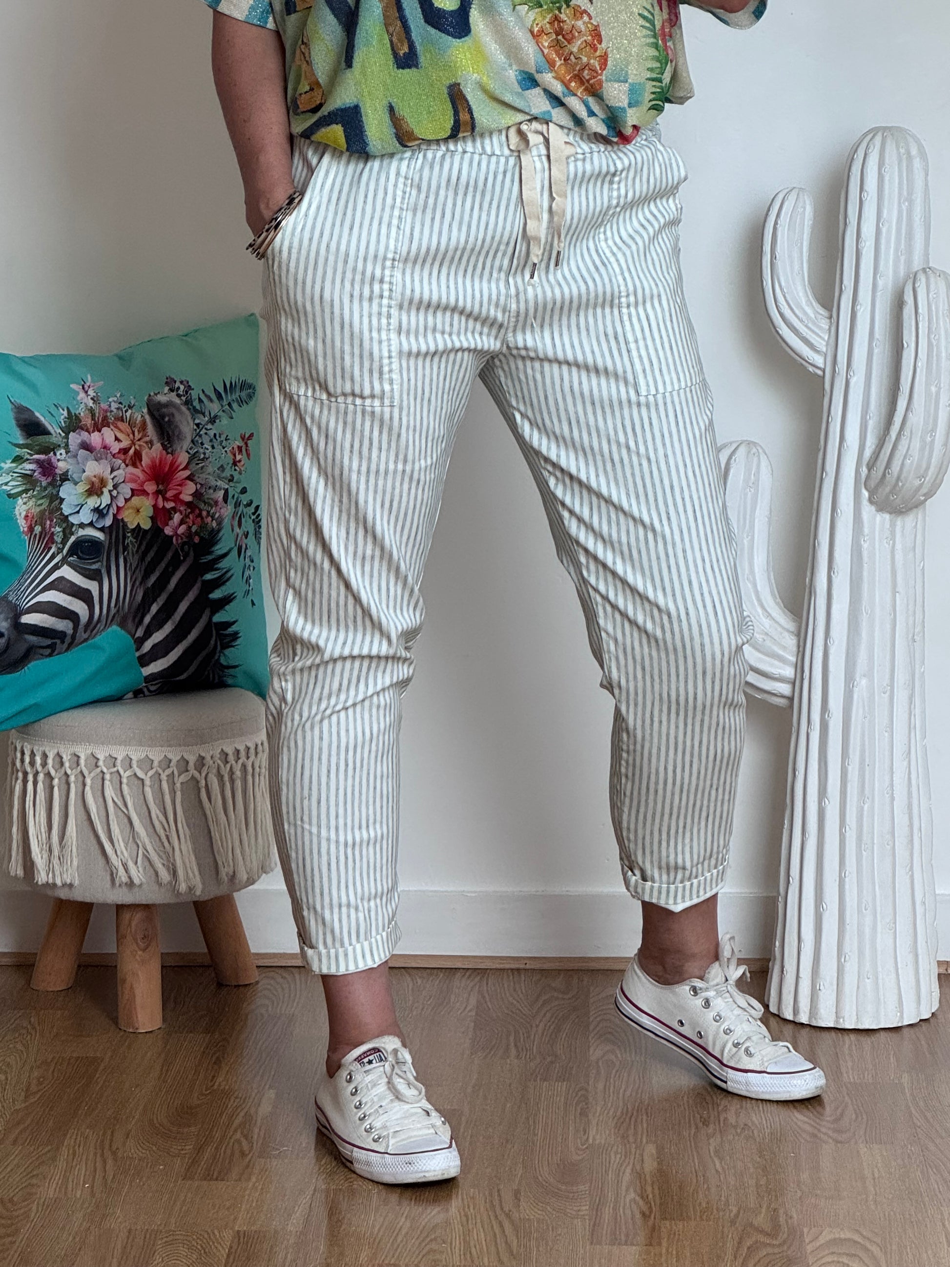 Pantalon confort rayures kaki