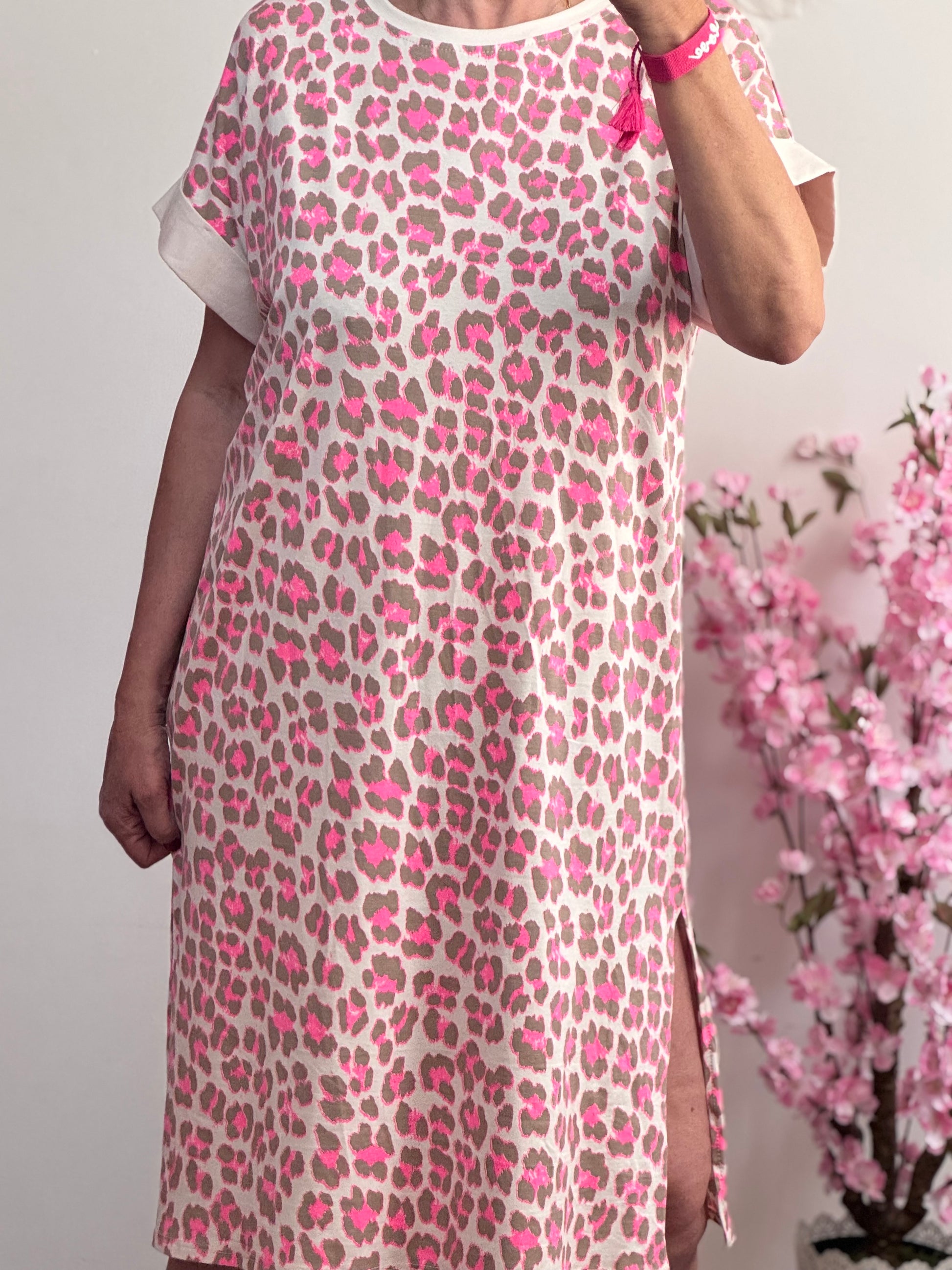 Robe teeshirt Léo rose et taupe
