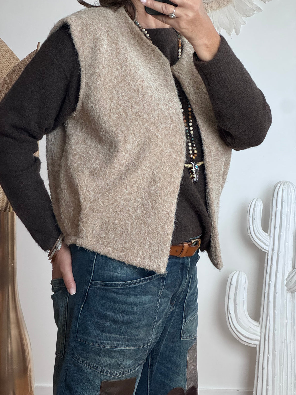 Veste sans manches beige