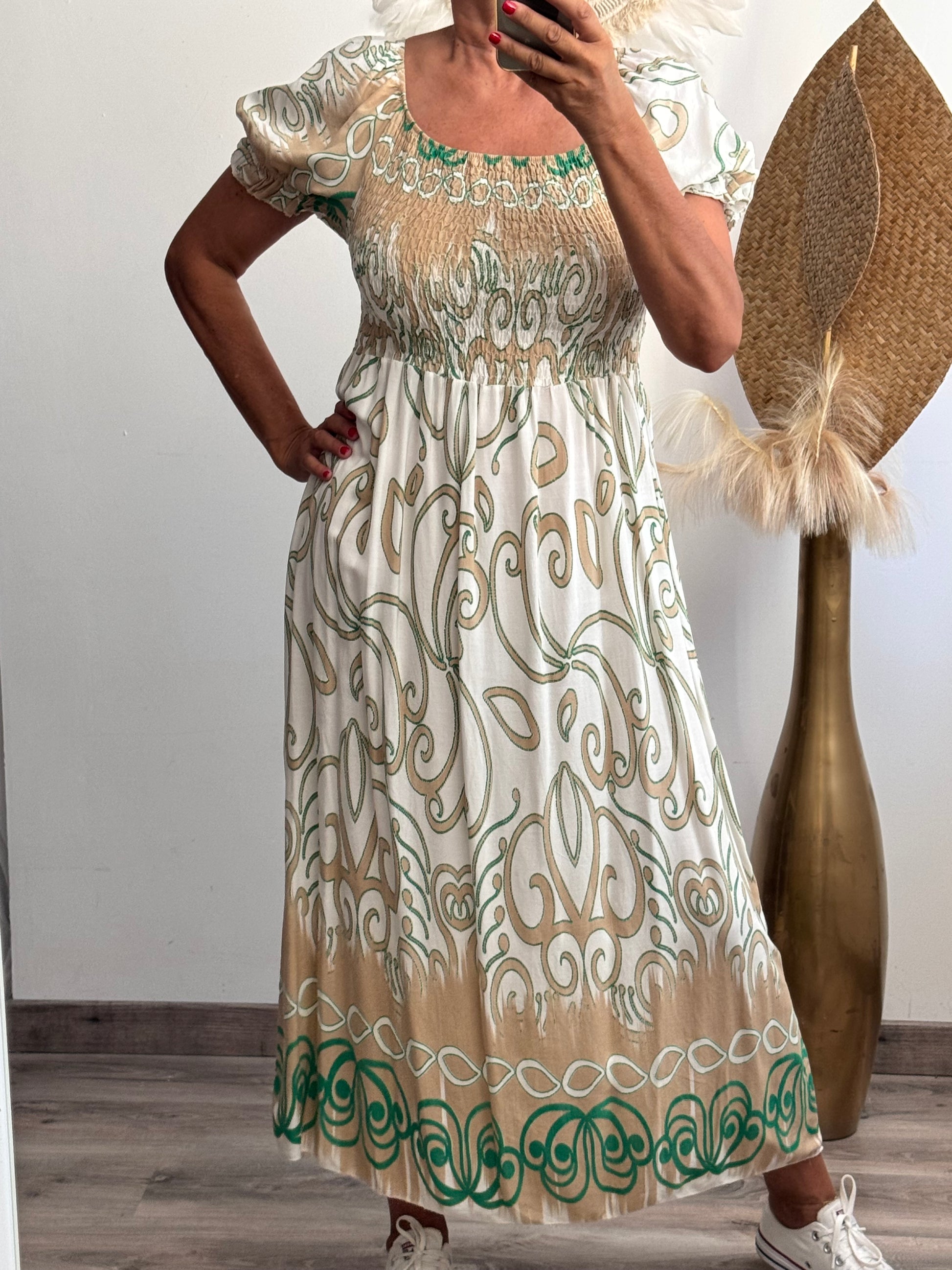Robe smoke vert et blanc