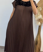 Robe longue plissée marron strass TU 42/50