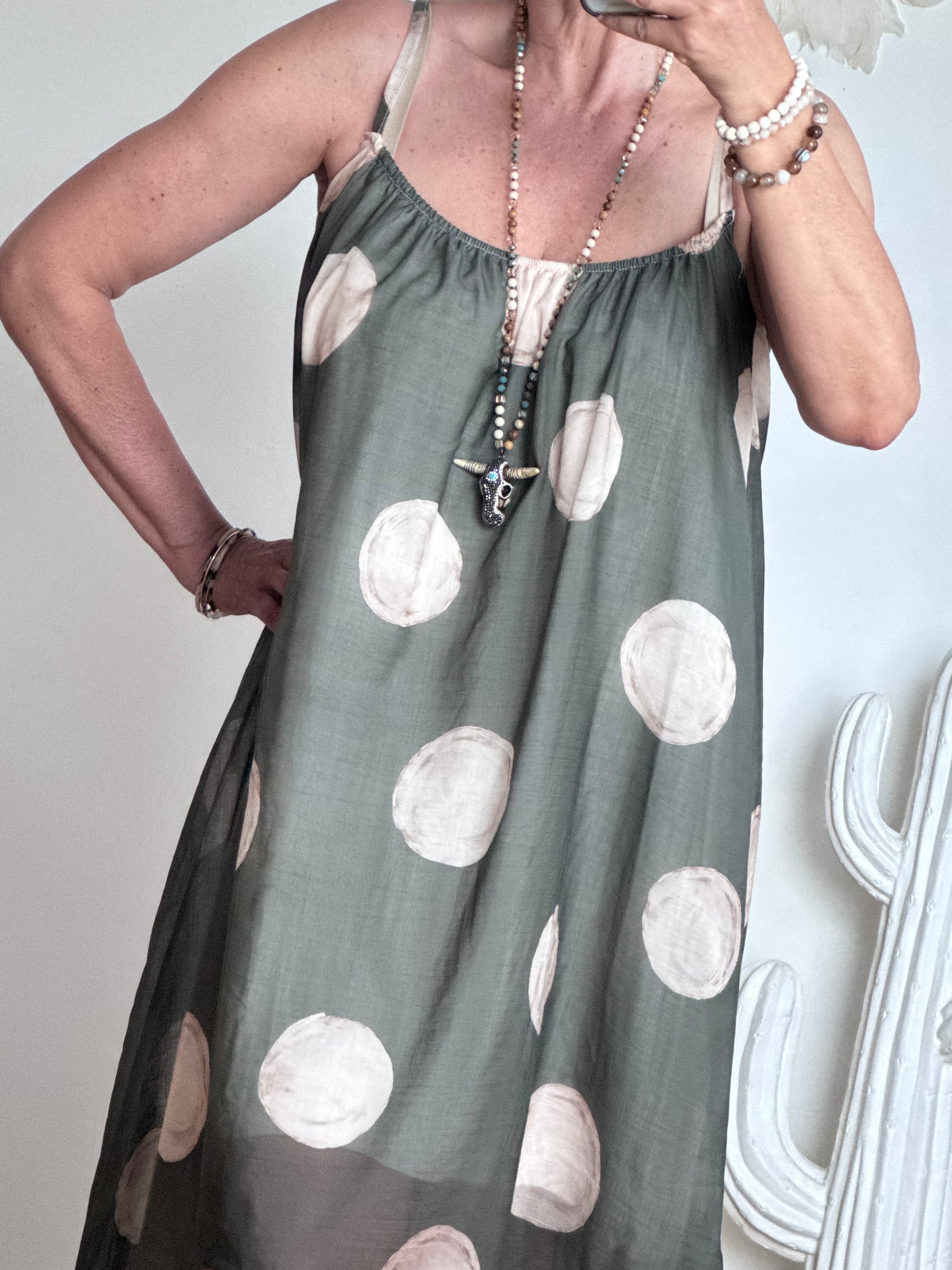 Robe à pois fond kaki
