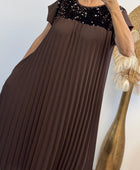 Robe longue plissée marron strass TU 42/50