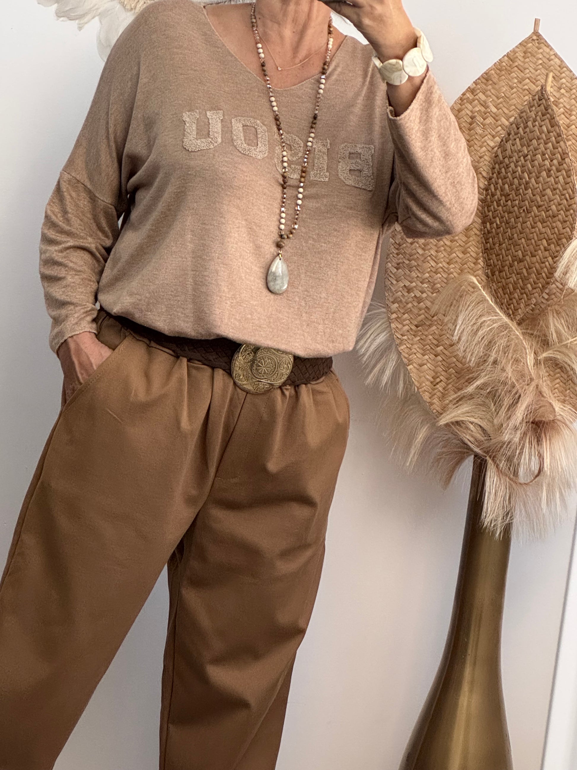 Pull Bisous marron clair