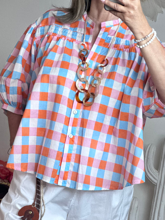 Blouse vichy orange /bleu