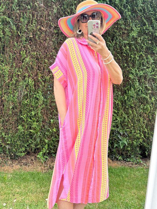 Robe gaze de coton fond Lila