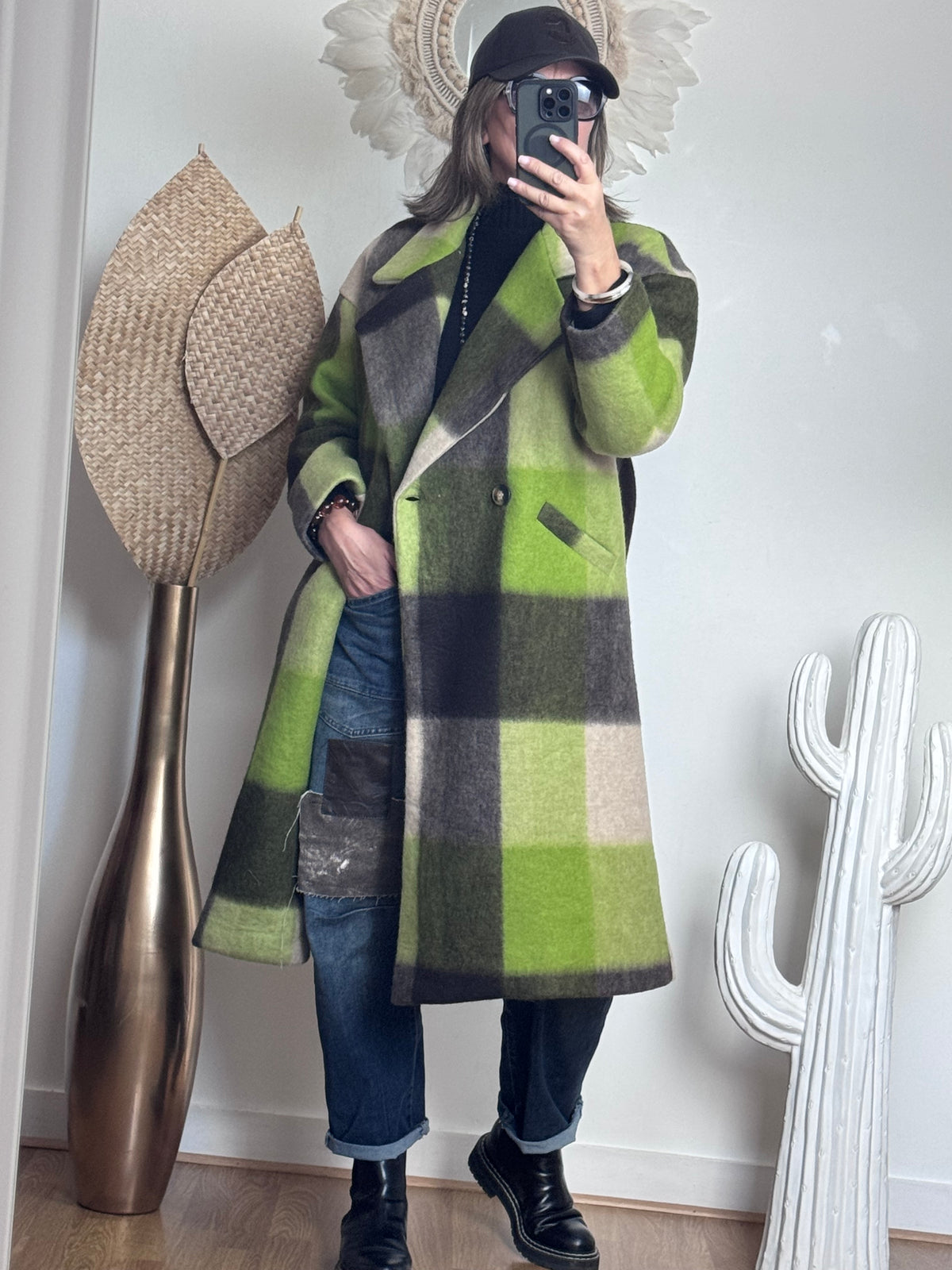 Manteau carreaux pistache