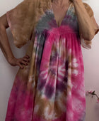 Robe voile de coton tie and dye rose et beige