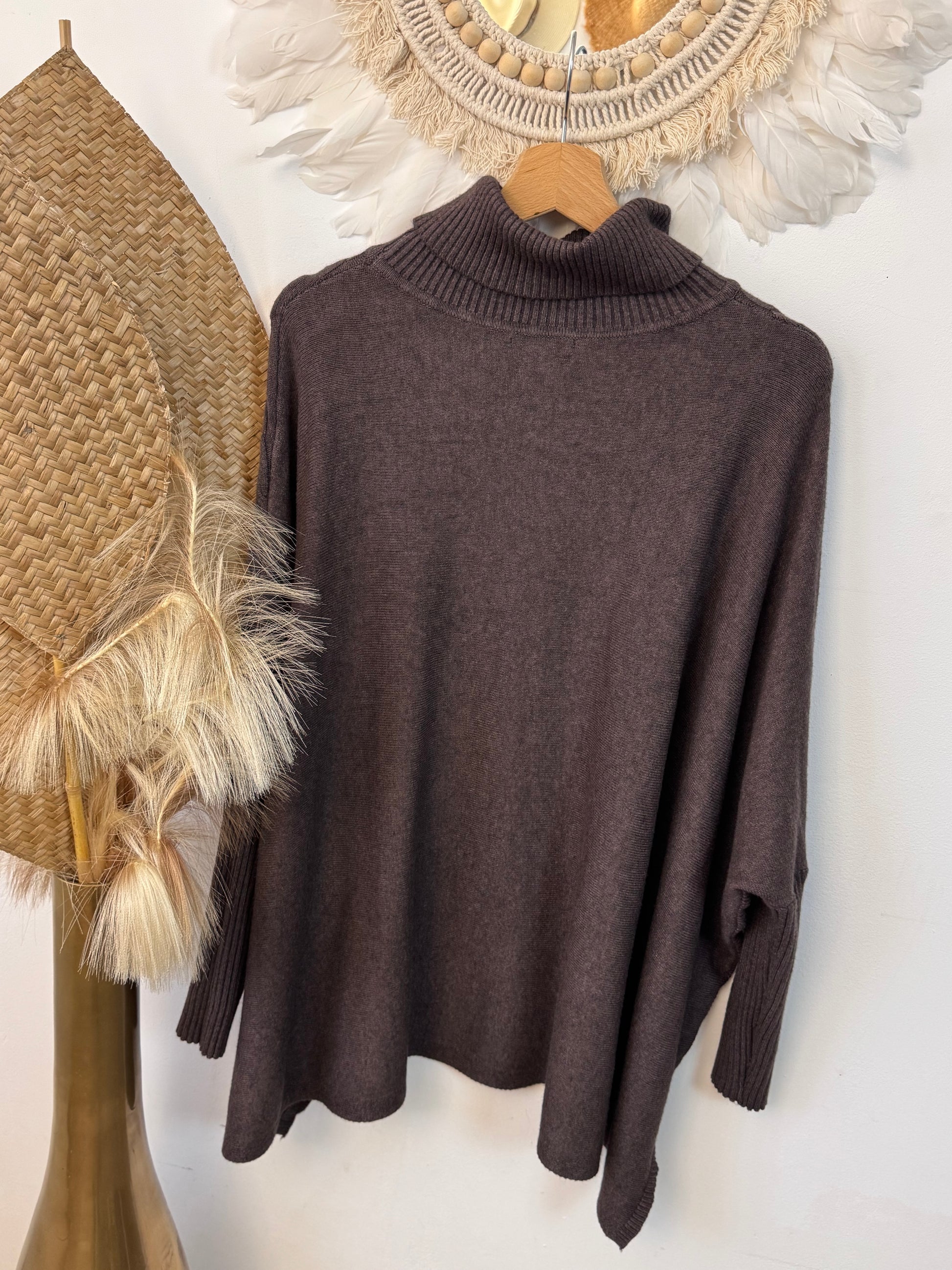 Pull col roulé marron TU 44/54