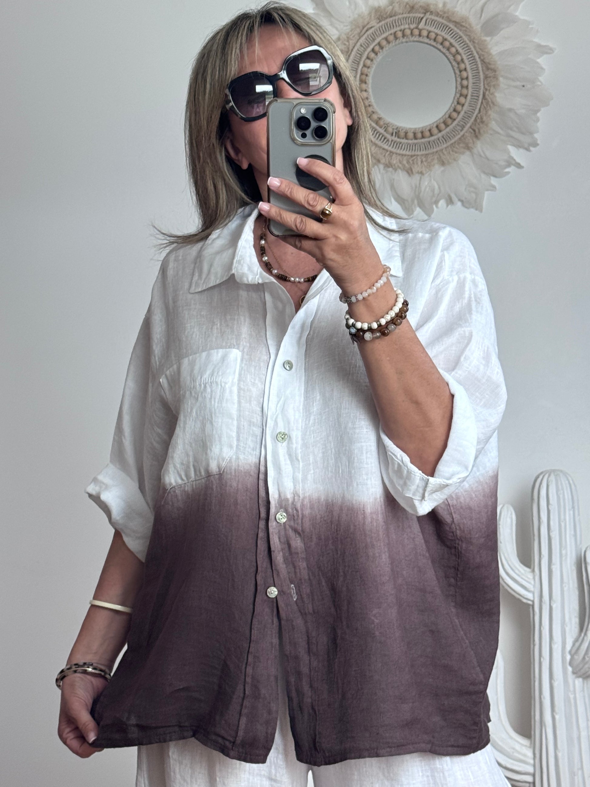 Chemise lin blanche et marron TU 38/48