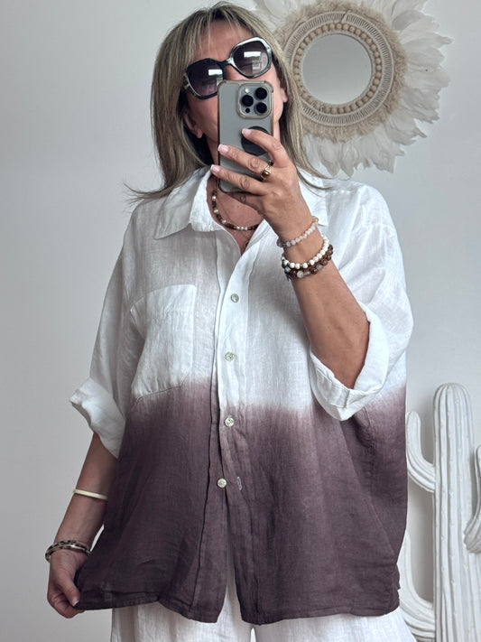 Chemise lin blanche et marron TU 38/48