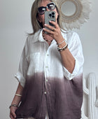 Chemise lin blanche et marron TU 38/48