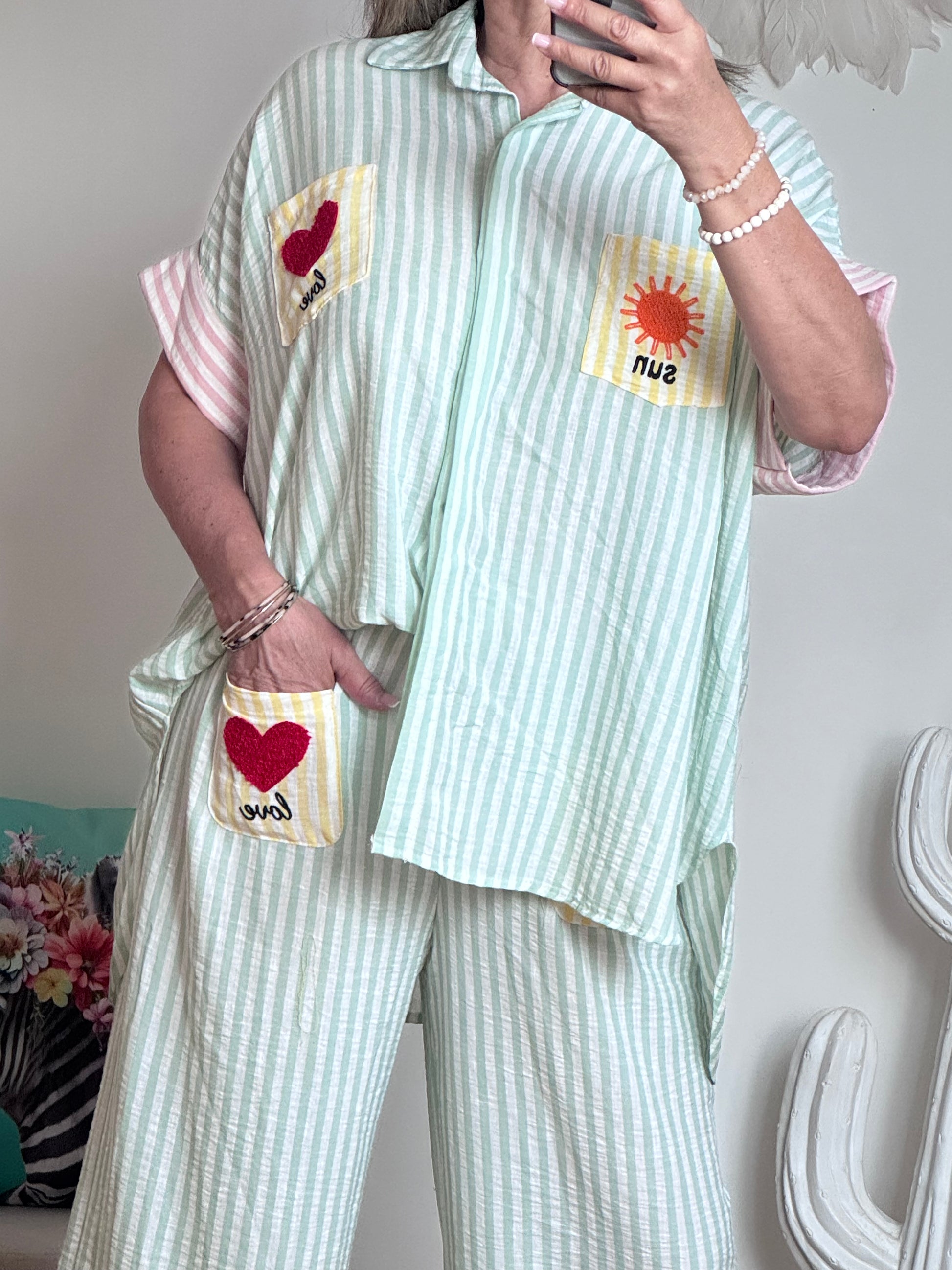 Chemise oversize rayée vert