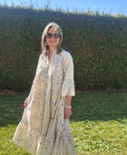 Robe longue bandana et broderie beige