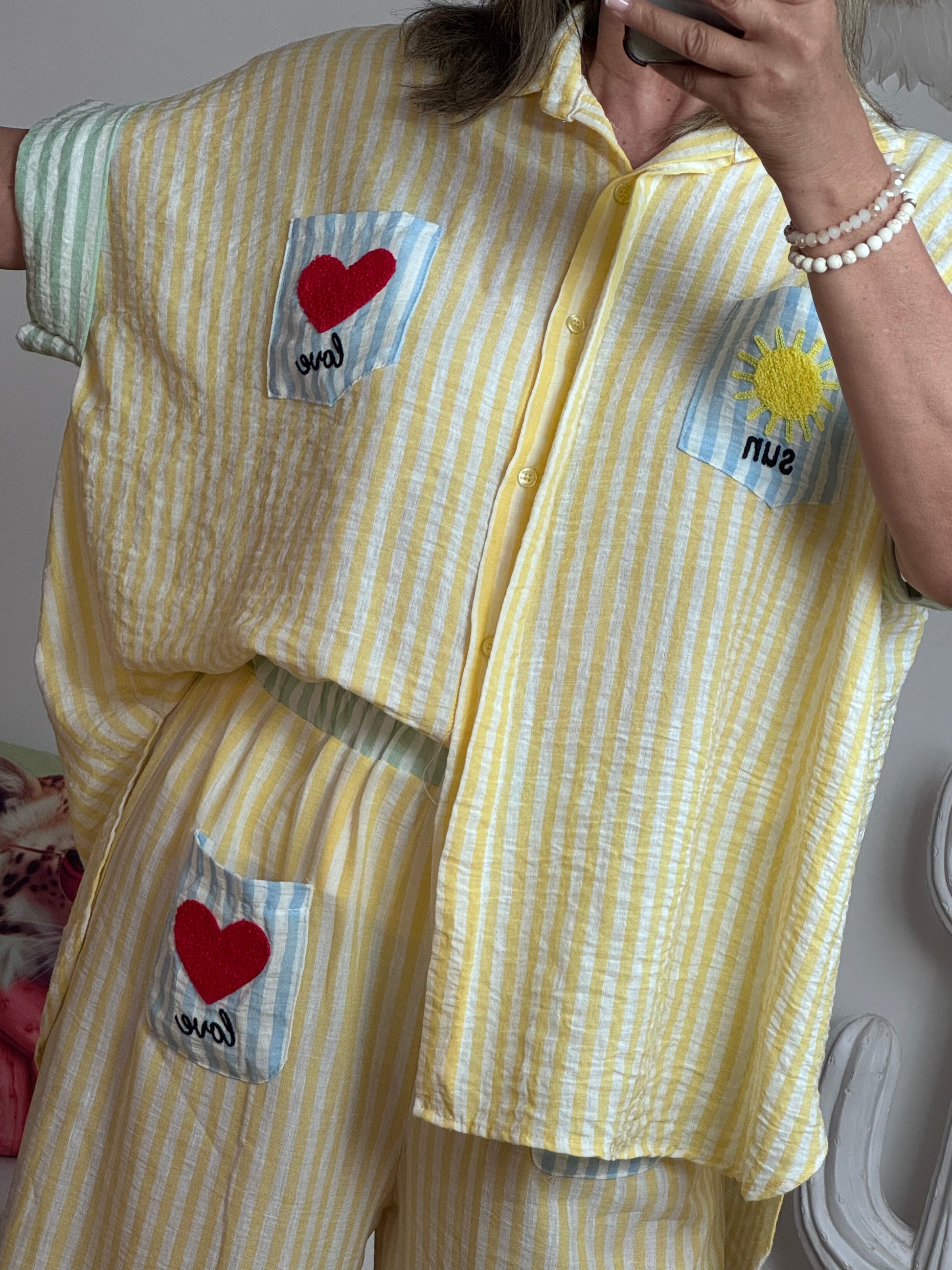 Chemise oversize rayée jaune