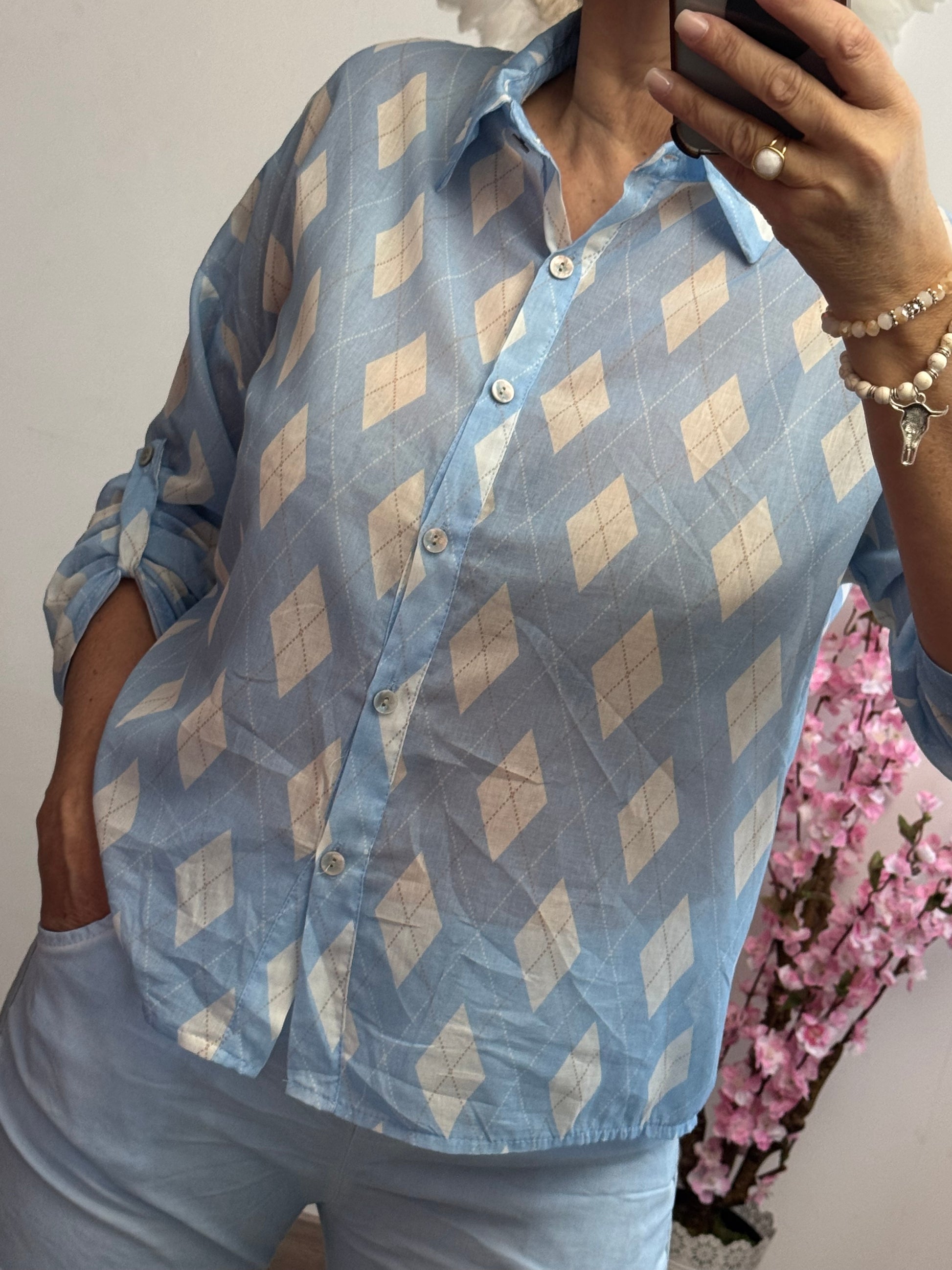 Chemise voile de coton jacquard bleu 36/42