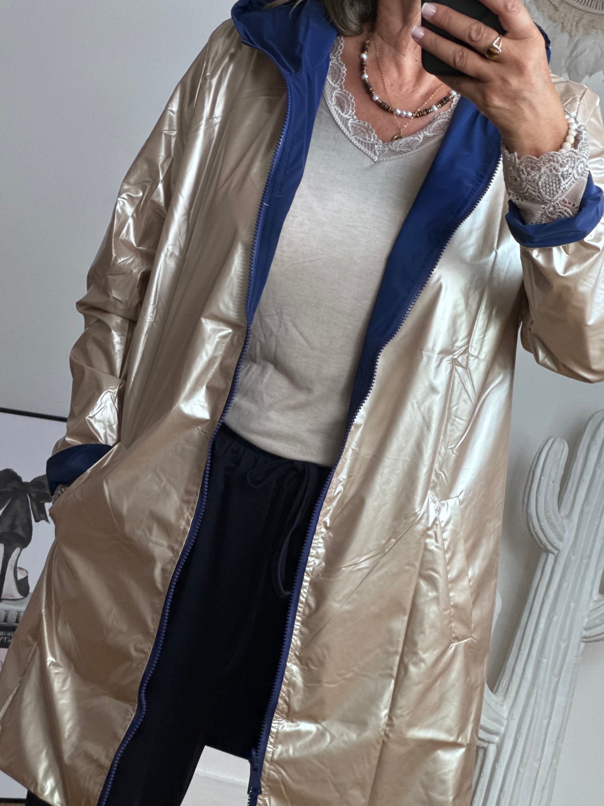 Veste coupe vent réversible marine /dorée