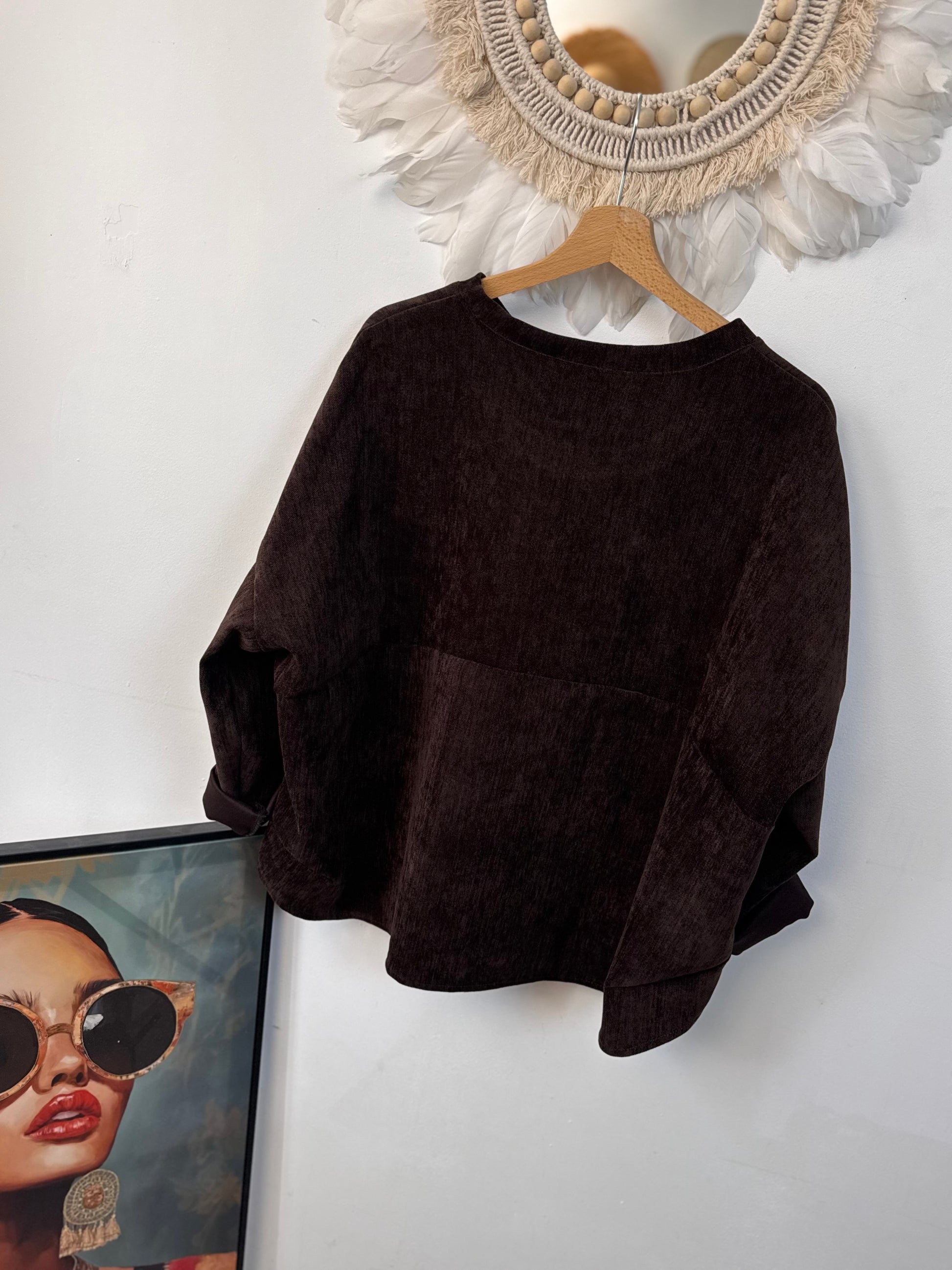 Sweat velours côtelé marron