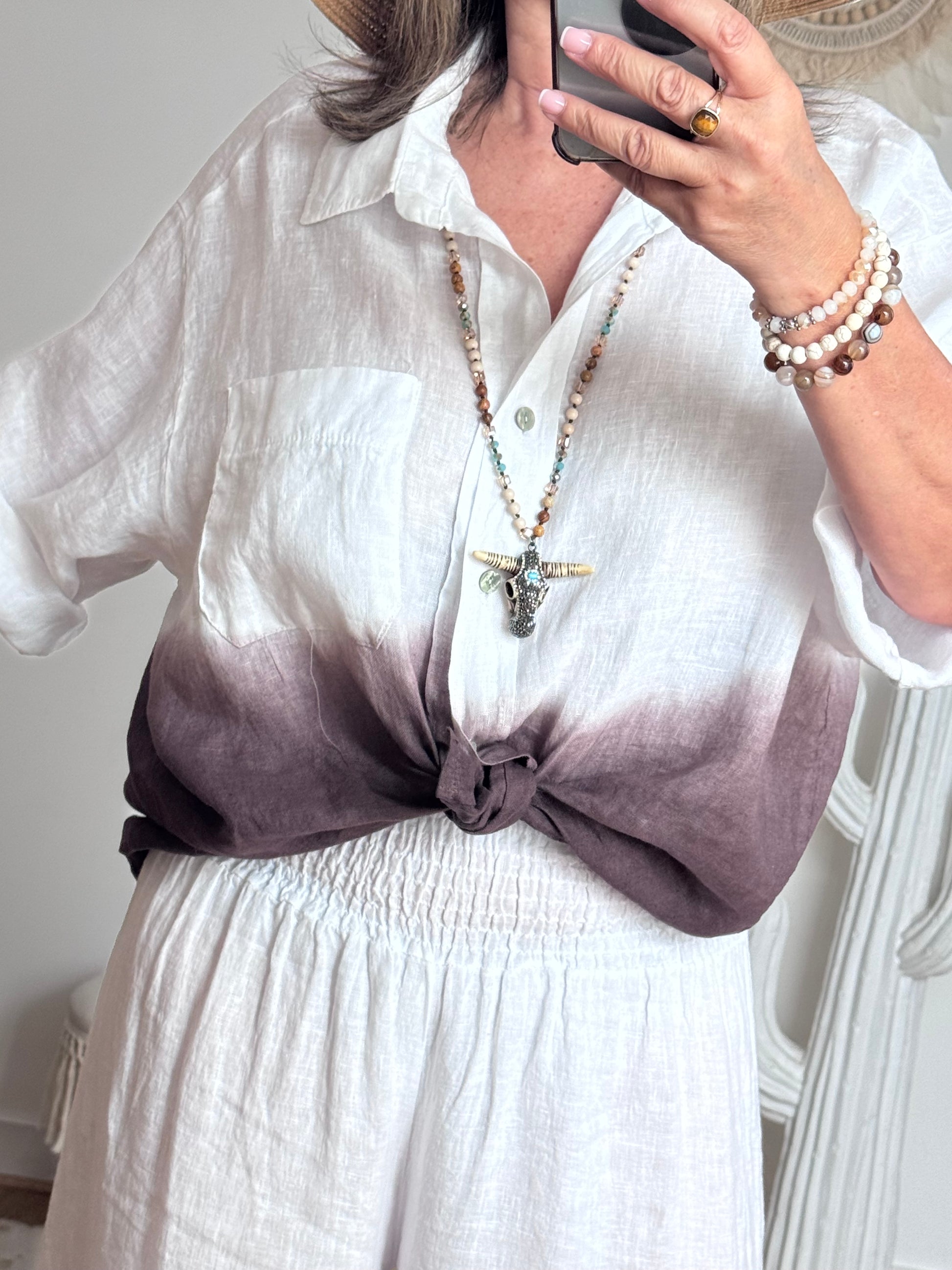 Chemise lin blanche et marron TU 38/48