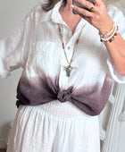 Chemise lin blanche et marron TU 38/48