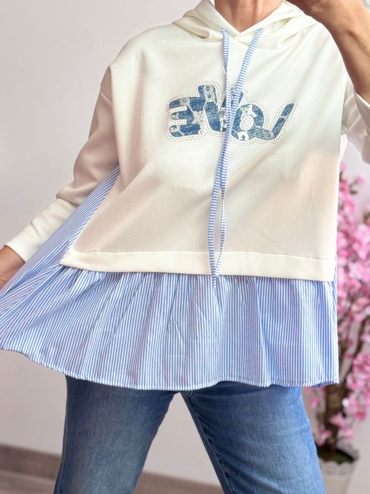 Sweat-shirt bi matière chemise bleu TU 36/44