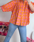Chemise vichy orange et rose