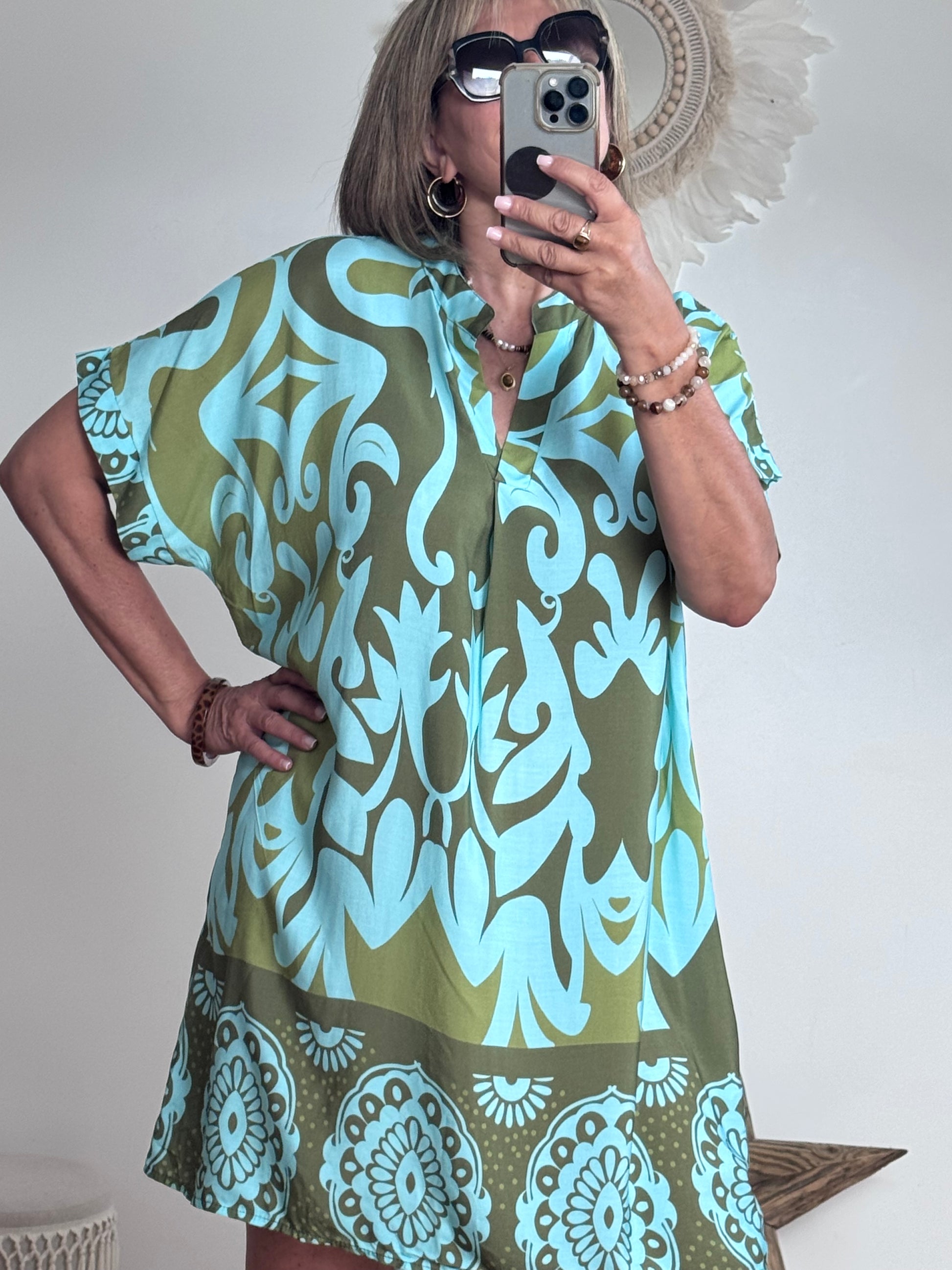 Robe Elisa kaki/turquoise