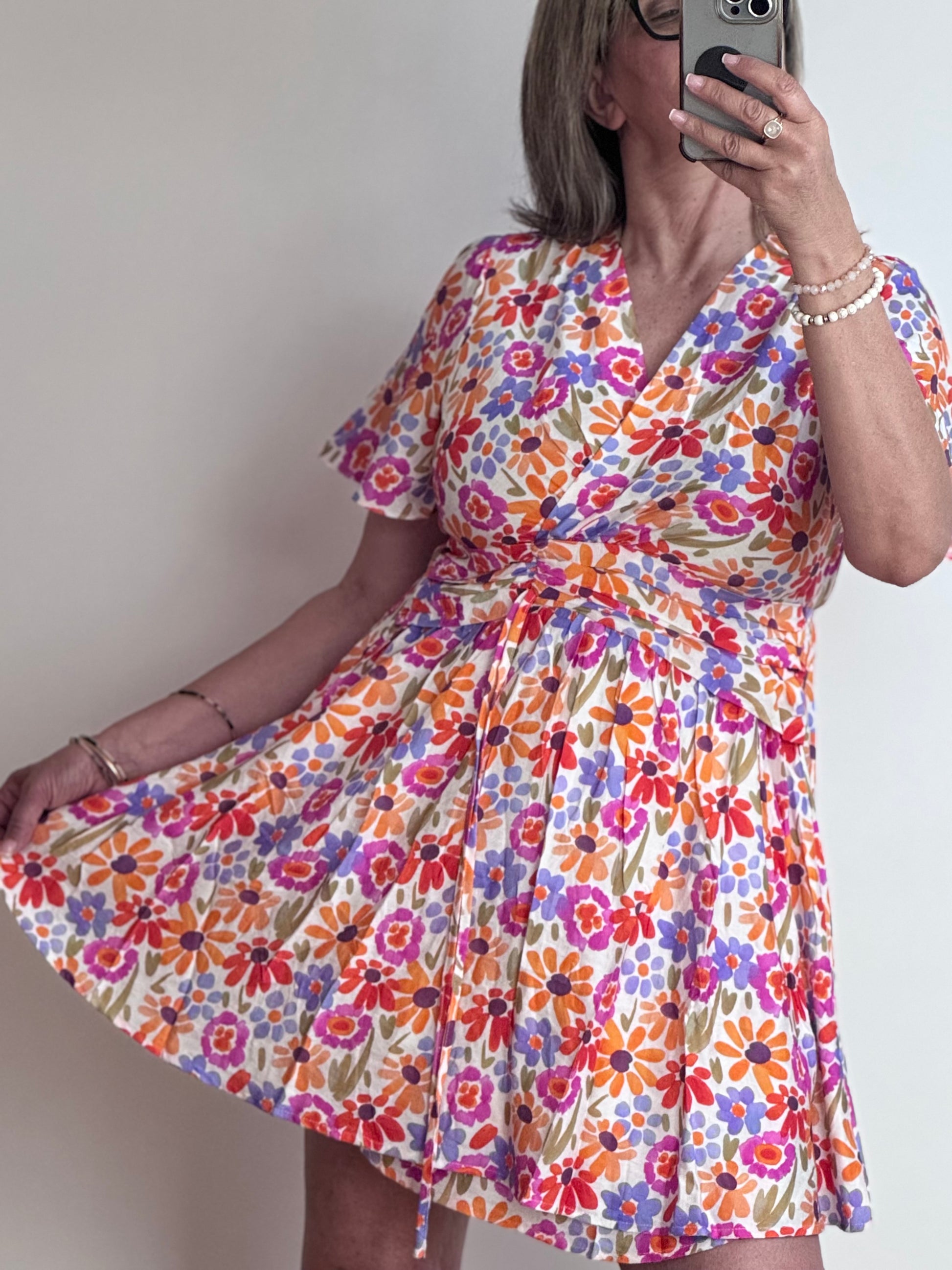 Robe courte fleurs multicolores
