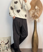 Pull crème cœurs marron