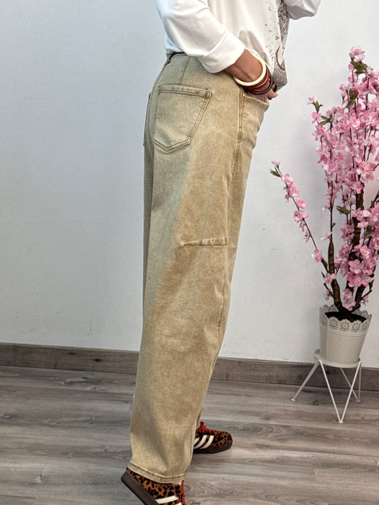 Jean balloon moka délavé