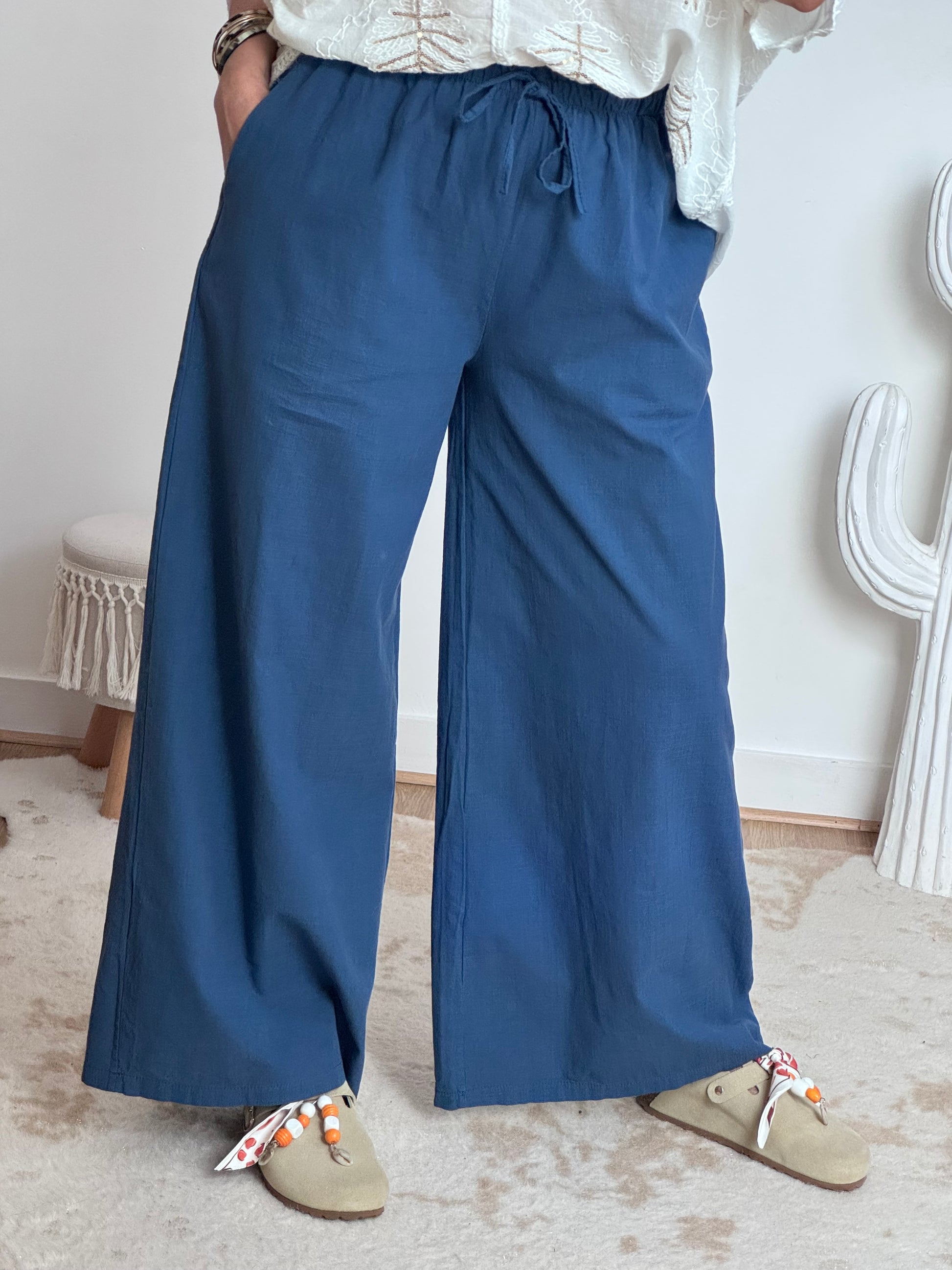 Pantalon coton et lin marine TU 38/44