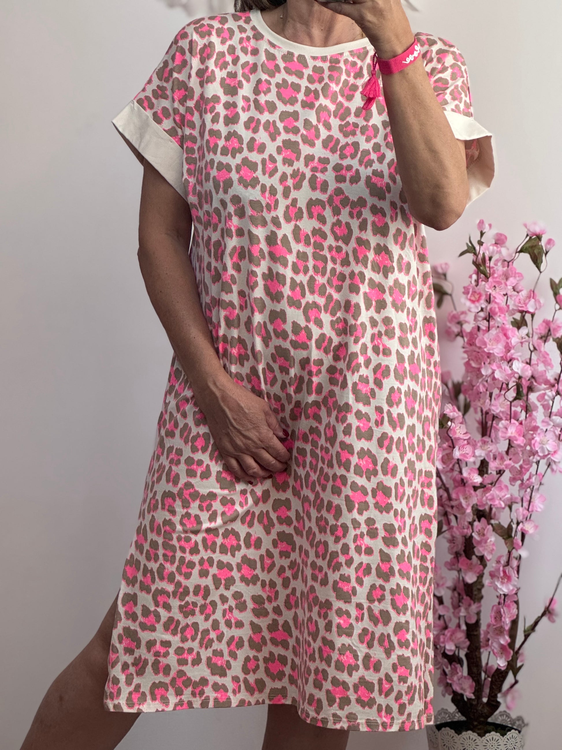 Robe teeshirt Léo rose et taupe
